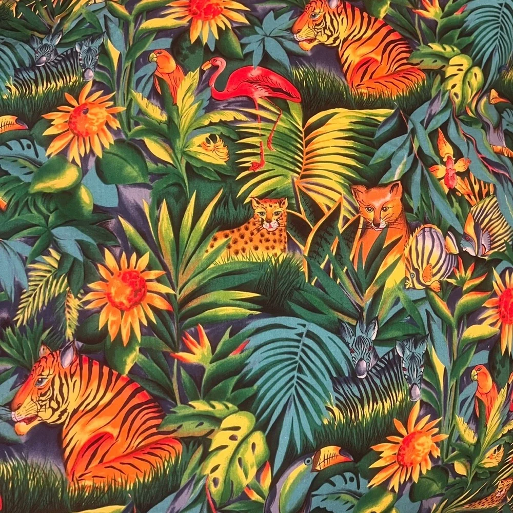 Vibrant Jungle Print Fabric Hand Made Bed Spread Cover 36